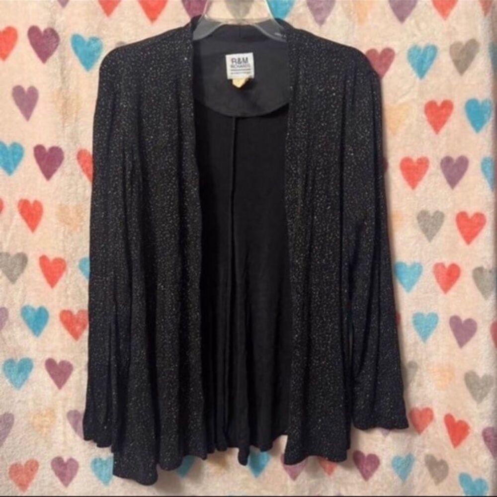 Sparkly Black Long Sleeve Vintage Cardigan Blazer Jacket Rhinestone XL
